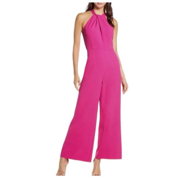 julia jordan Pants - Julia Jordan Halter Neck Jumpsuit Twist Front Wide Leg Size 4 Fuchsia NWT